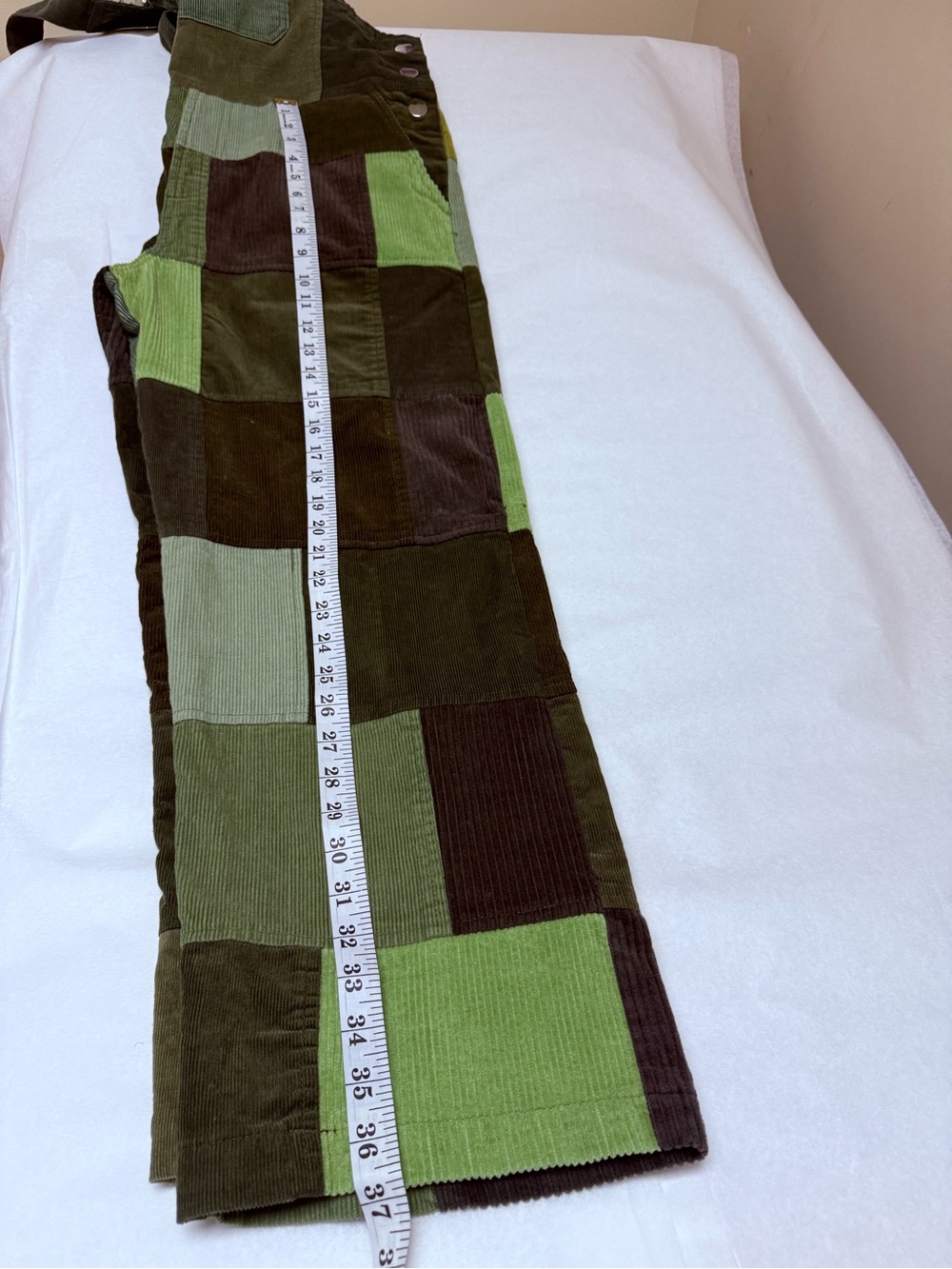 NWT; 🟤Gypsy Rose Patchwork Corduroy Overalls in Olive & Burgundy🟢 - Picture 6 of 12